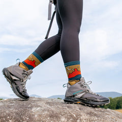 Model wearing Darn Tough Celeste Micro Crew on trail for comfort