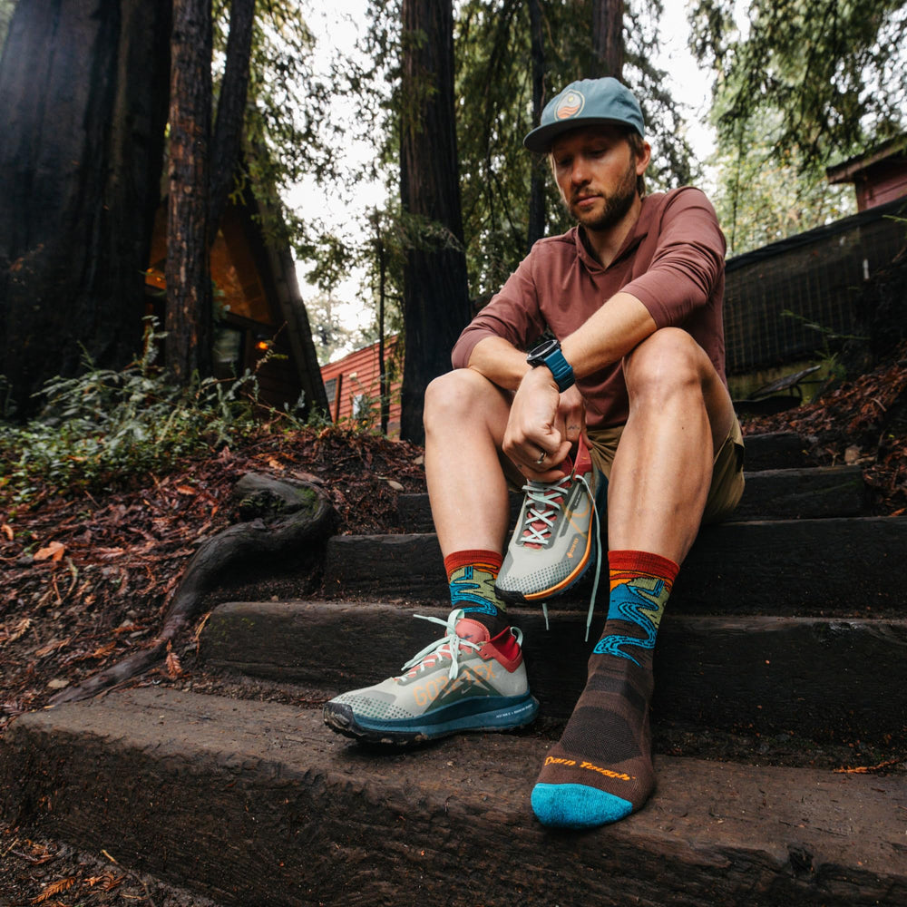 Darn Tough Vermont Chasing Waterfalls micro-crew sock tilted-view shows cushioned hiking support