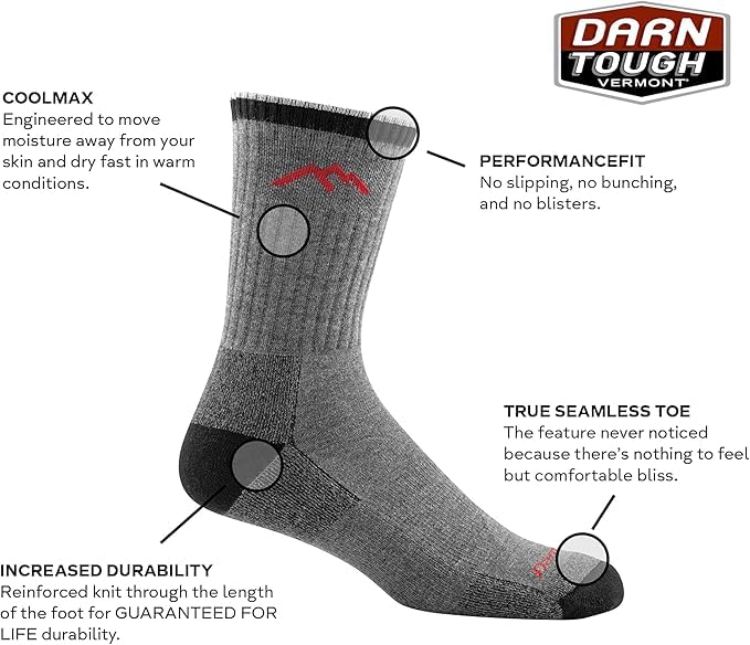 Darn Tough Vermont Coolmax Micro Crew Cushion sock navy xl cuff-closeup emphasizes seamless feel and breathable fit.