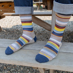Cuff detail of Darn Tough Vermont Druid Crew Lightweight Rye with seamless toe and secure fit