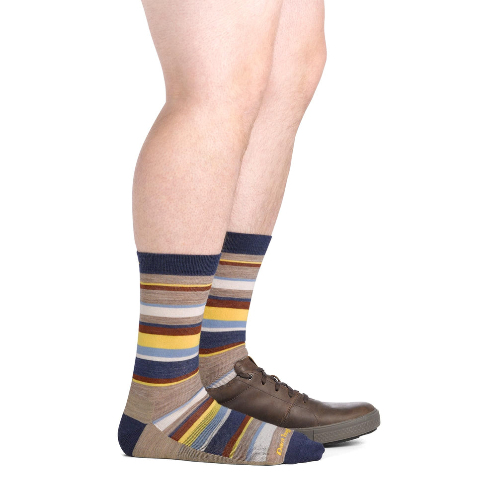 Mid-calf length view of Darn Tough Vermont Druid Crew Lightweight Rye for versatile wear