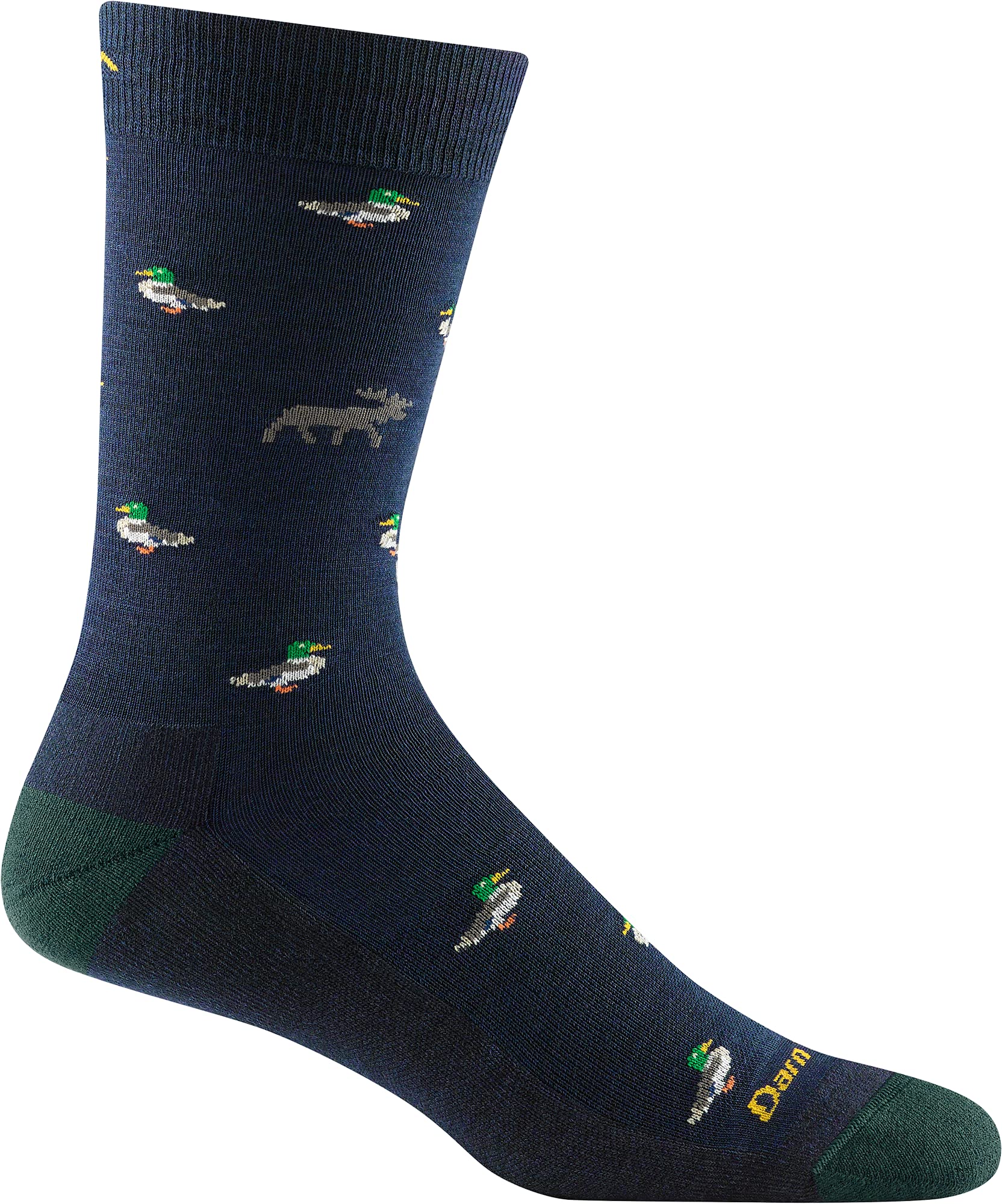 Darn Tough Vermont Duck Duck Moose Crew Lightweight Eclipse MD pattern closeup highlighting durable merino knit for wear