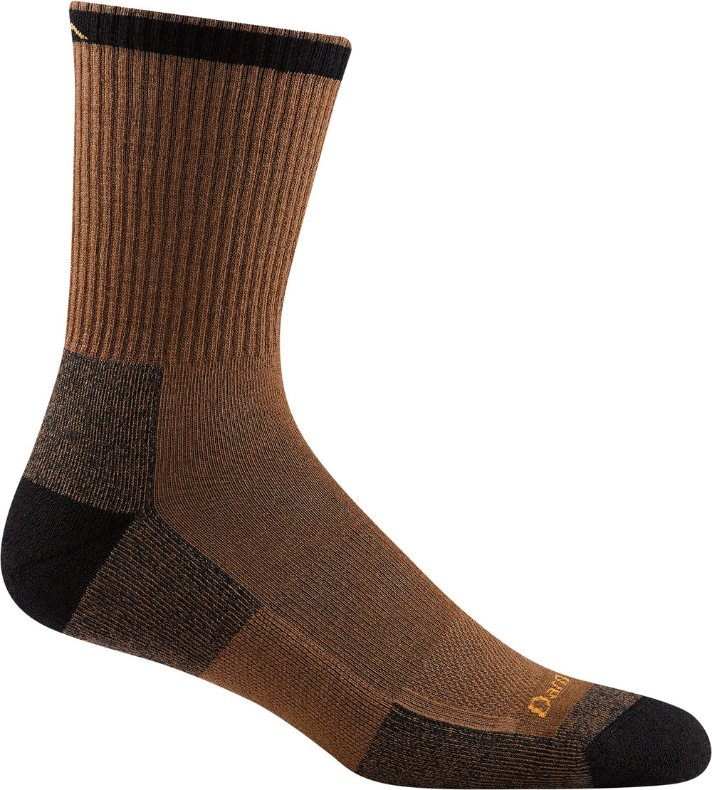 Darn Tough Vermont Fred Tuttle Micro Crew sock, front view, brown-timber, cushioned for all-day comfort.