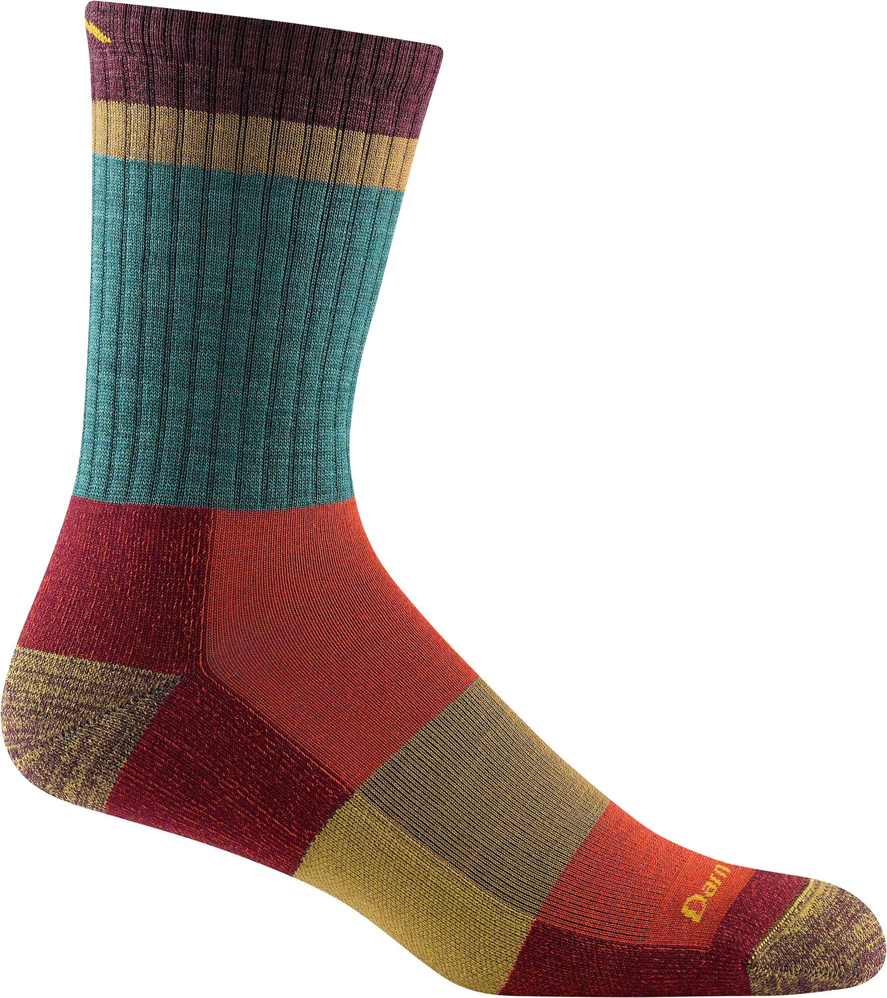 Darn Tough Vermont Heady Stripe Micro Crew Teal front view shows rugged knit and light cushioning.