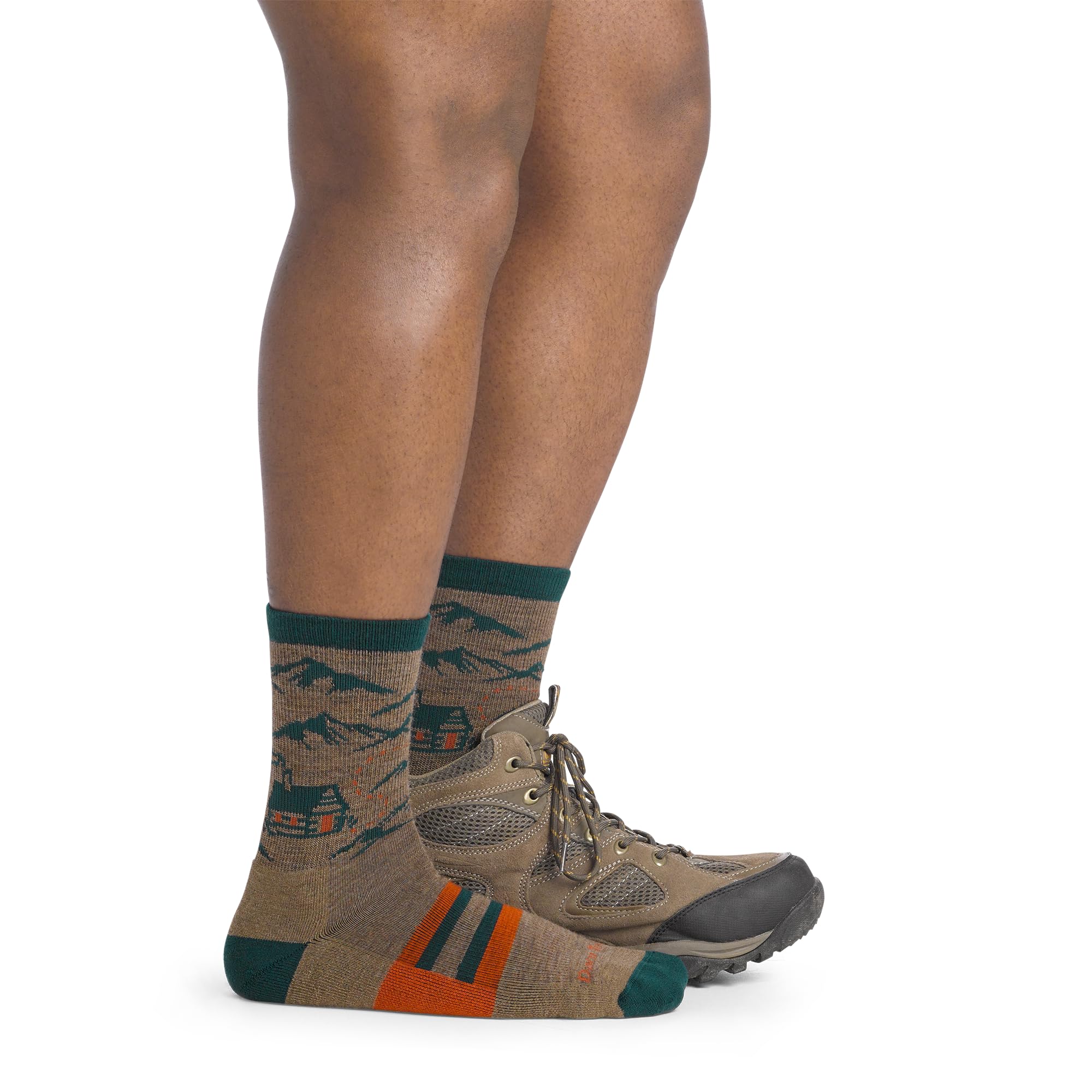 Darn Tough Vermont Hike Hut Micro Crew socks, seamless toe detail, smooth wear on hikes.