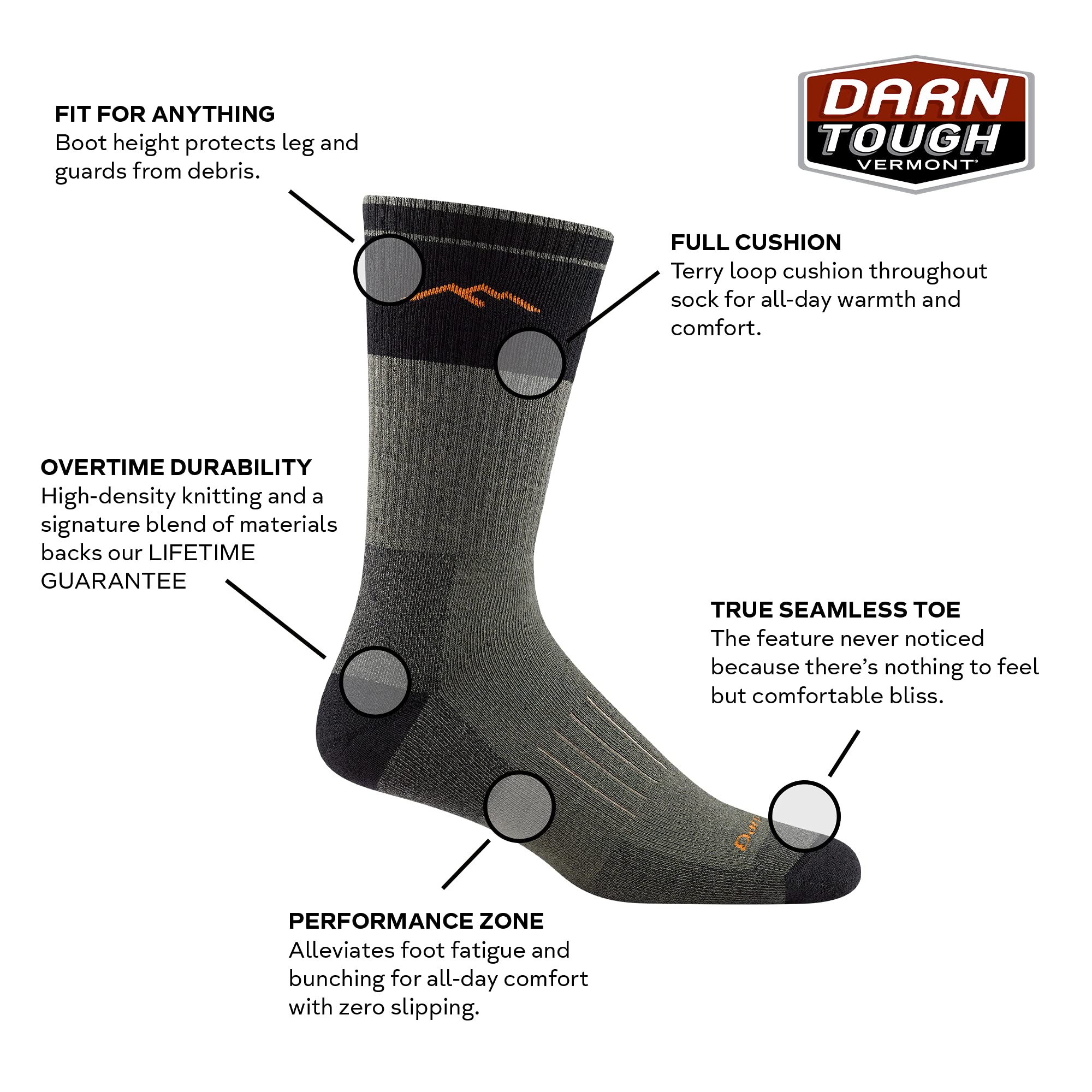 Darn Tough Vermont 2101 side view highlights rugged durability for field use