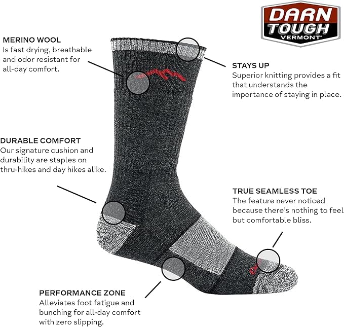 Close-up of Darn Tough Vermont merino blend fabric showing moisture-wicking and breathability.