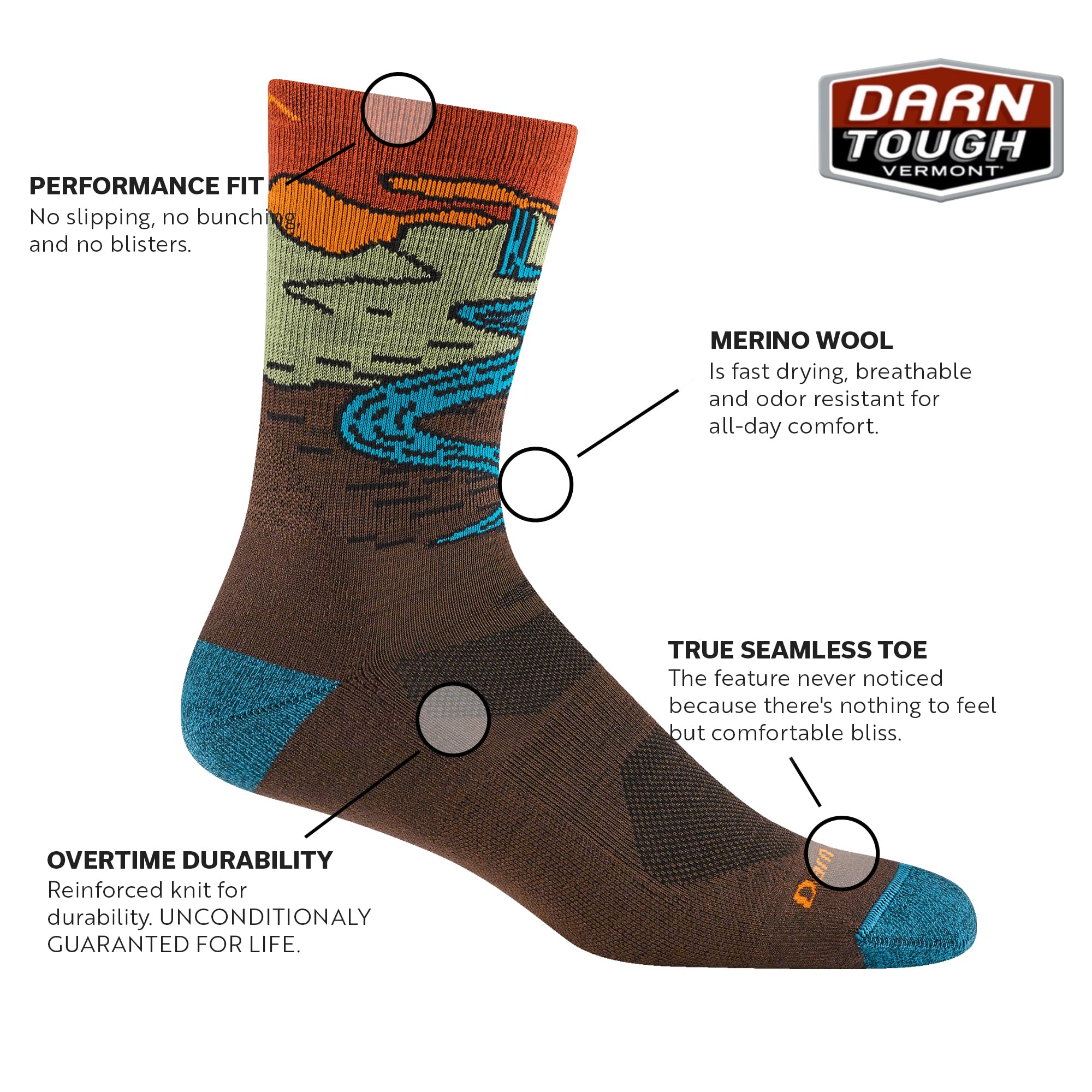 Darn Tough Vermont socks made in the USA offer sturdy performance for outdoor days.