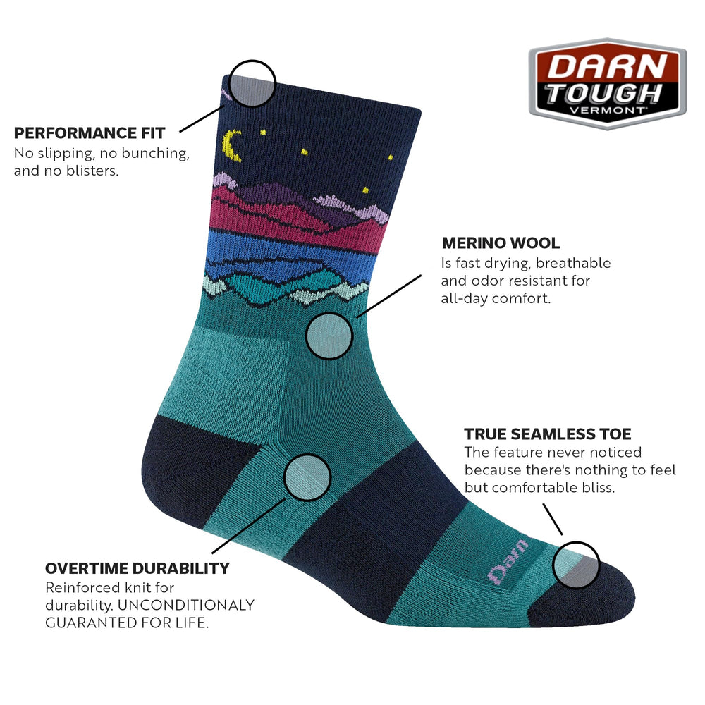 Darn Tough Vermont Mirror Lake Micro Crew Socks teal, side view, durable for hiking