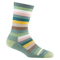 Darn Tough Vermont Mystic Stripe Crew lightweight seafoam pattern close-up for all-season comfort.