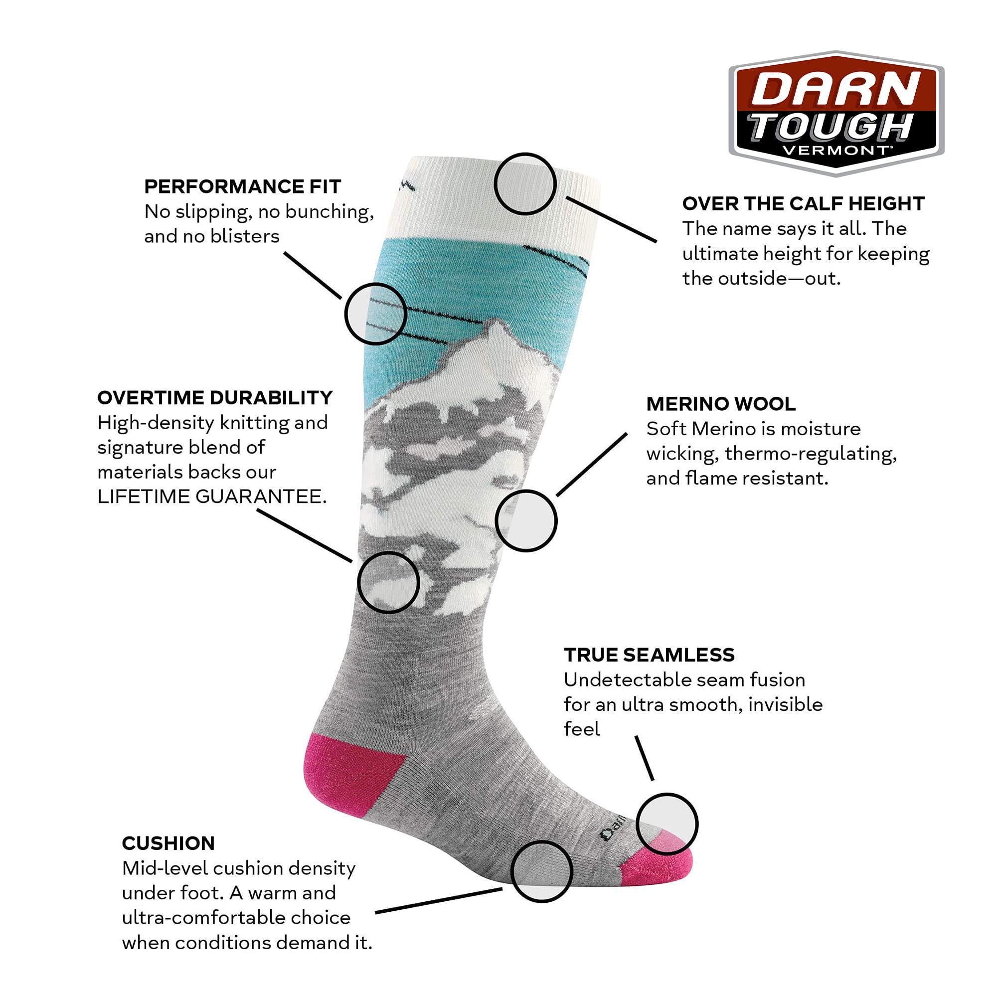 Close-up of seamless toe technology in Darn Tough sock for smooth comfort