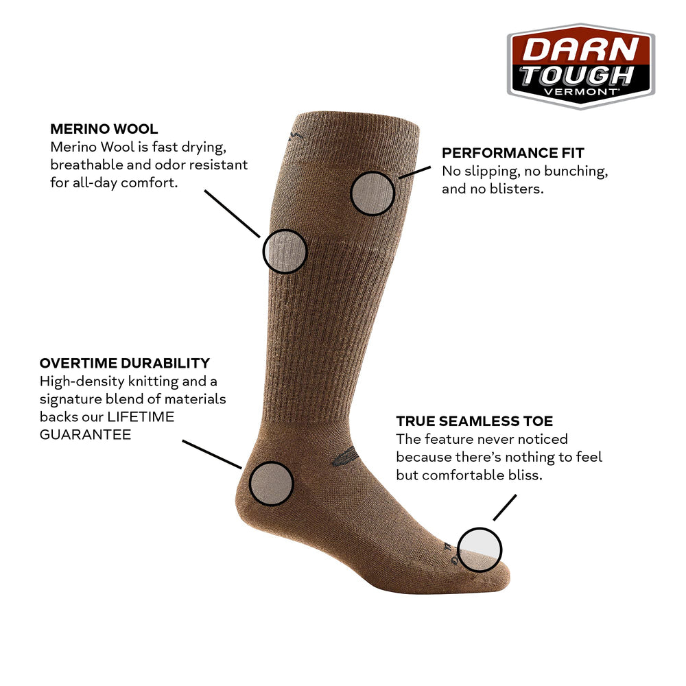 Darn Tough Vermont T3005 mid-calf sock green reinforced-heel-toe boosts durability for rugged use.