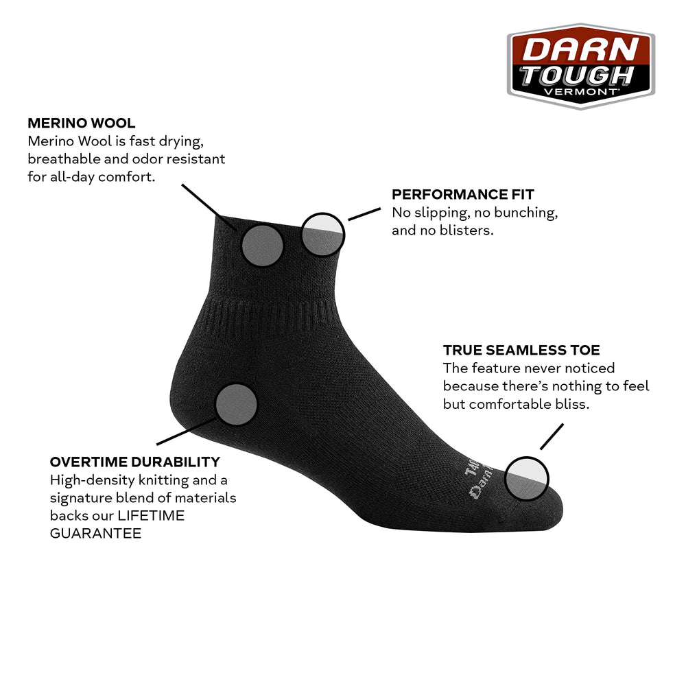 Darn Tough Vermont Tactical Quarter Light Socks USA-made label emphasizes domestic craftsmanship.