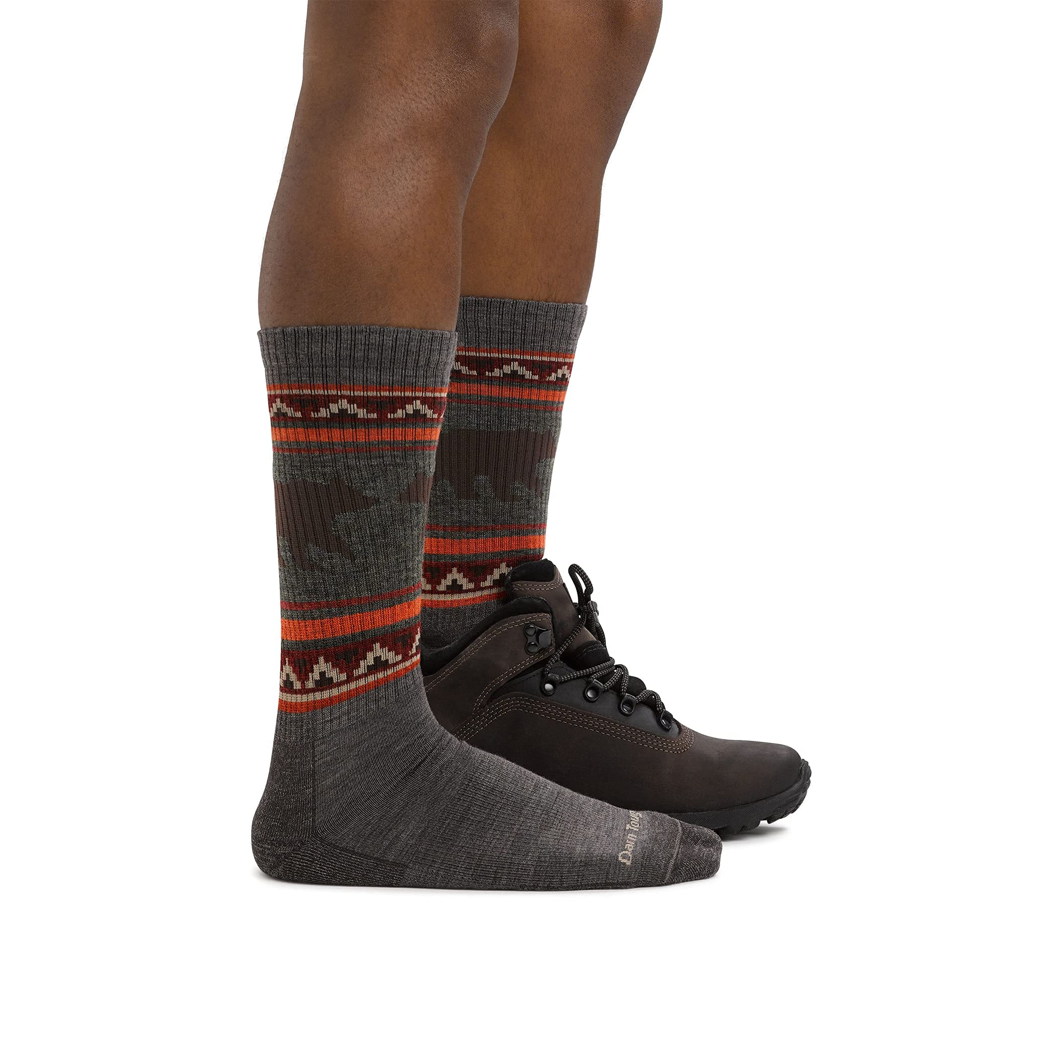 Darn Tough Vermont VanGrizzle sock heel closeup reveals durable construction for rugged treks.