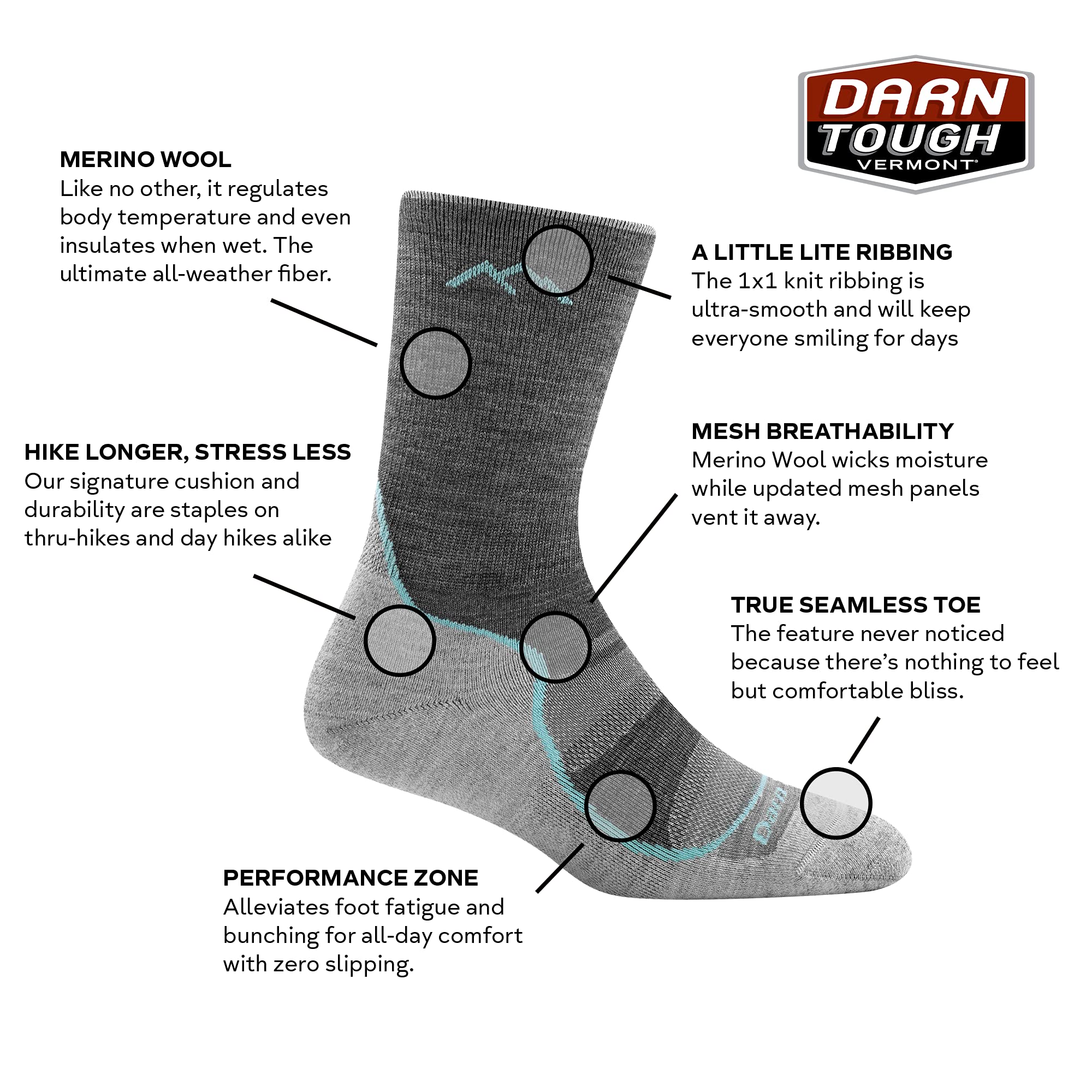 Darn Tough Vermont light hiker cushion detail shows durable knit and fast-drying Merino.