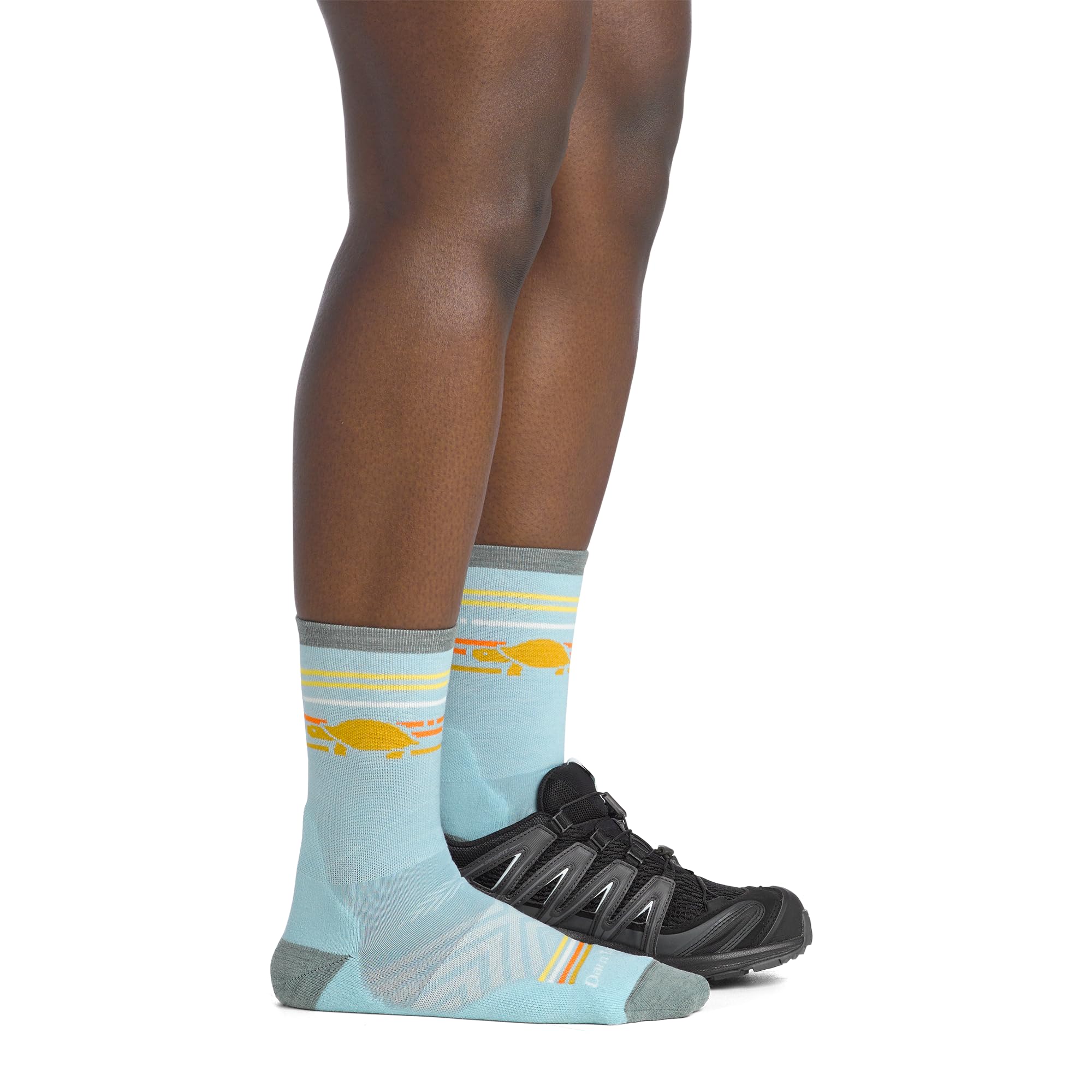 Darn Tough Vermont Glacier USA-made sock highlighting quality materials.