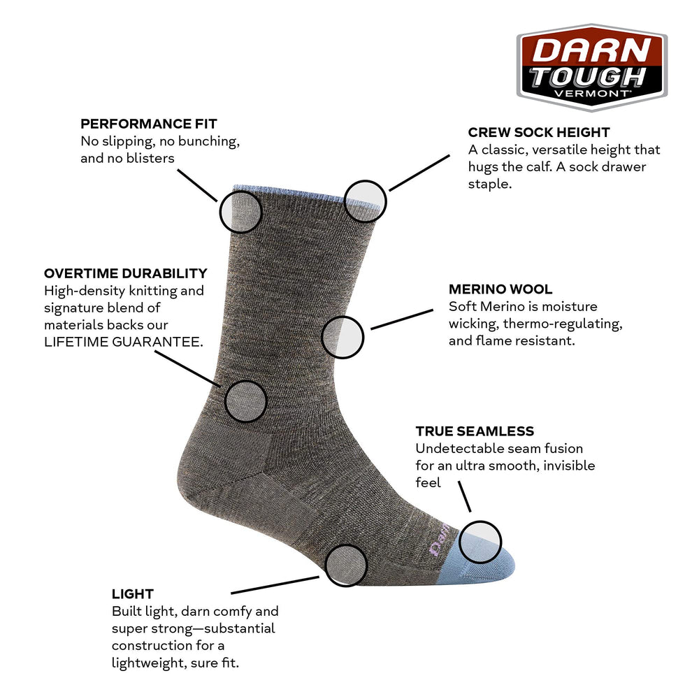 Darn Tough Vermont women's solid basic crew sock black seamless-technology close-up for smooth invisible feel