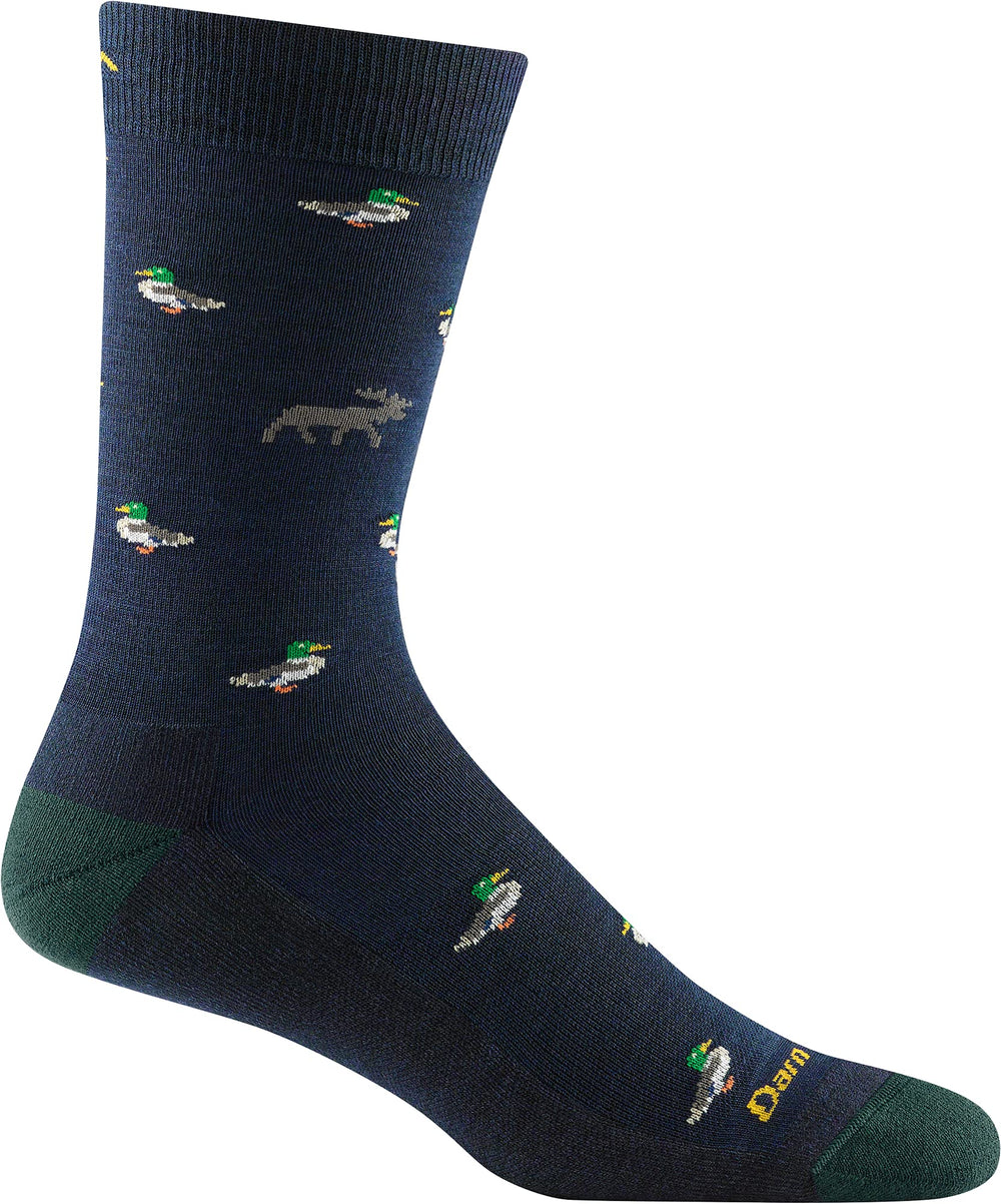 Darn Tough Vermont Duck Duck Moose Crew Eclipse LG front view emphasizes lightweight cushioning for all-day wear.