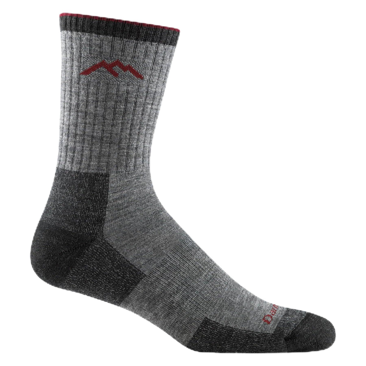 Darn Tough Vermont Style 1466 pack hiking sock front view in grey charcoal shows rugged hiking comfort