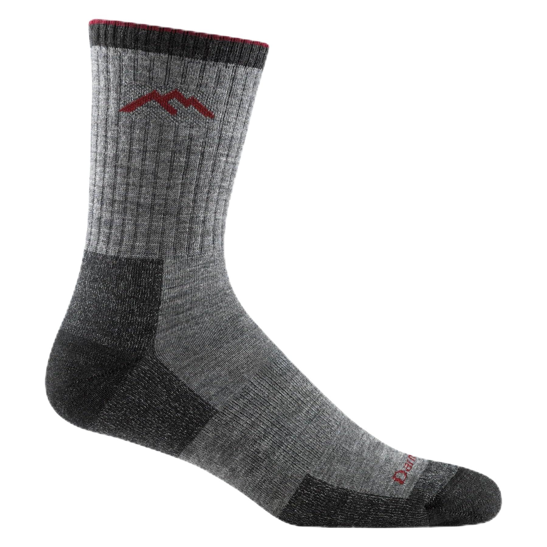 Darn Tough Vermont Style 1466 pack hiking sock front view in grey charcoal shows rugged hiking comfort
