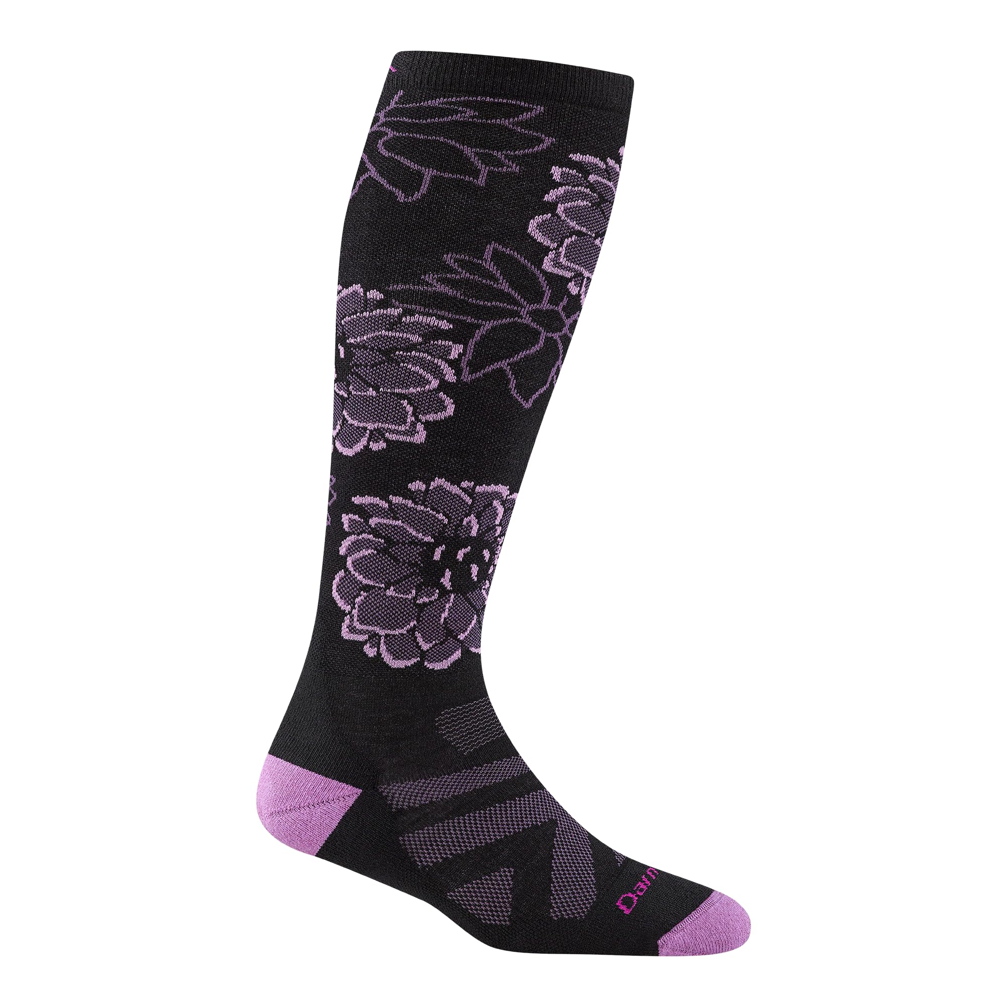 Darn Tough Swirlwind Snow Sock black front view shows durable knit and cushioned comfort