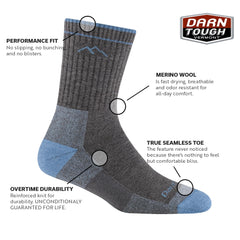 Darn Tough Women's Hiker Coolmax midweight gray socks cushion detail showing padding.