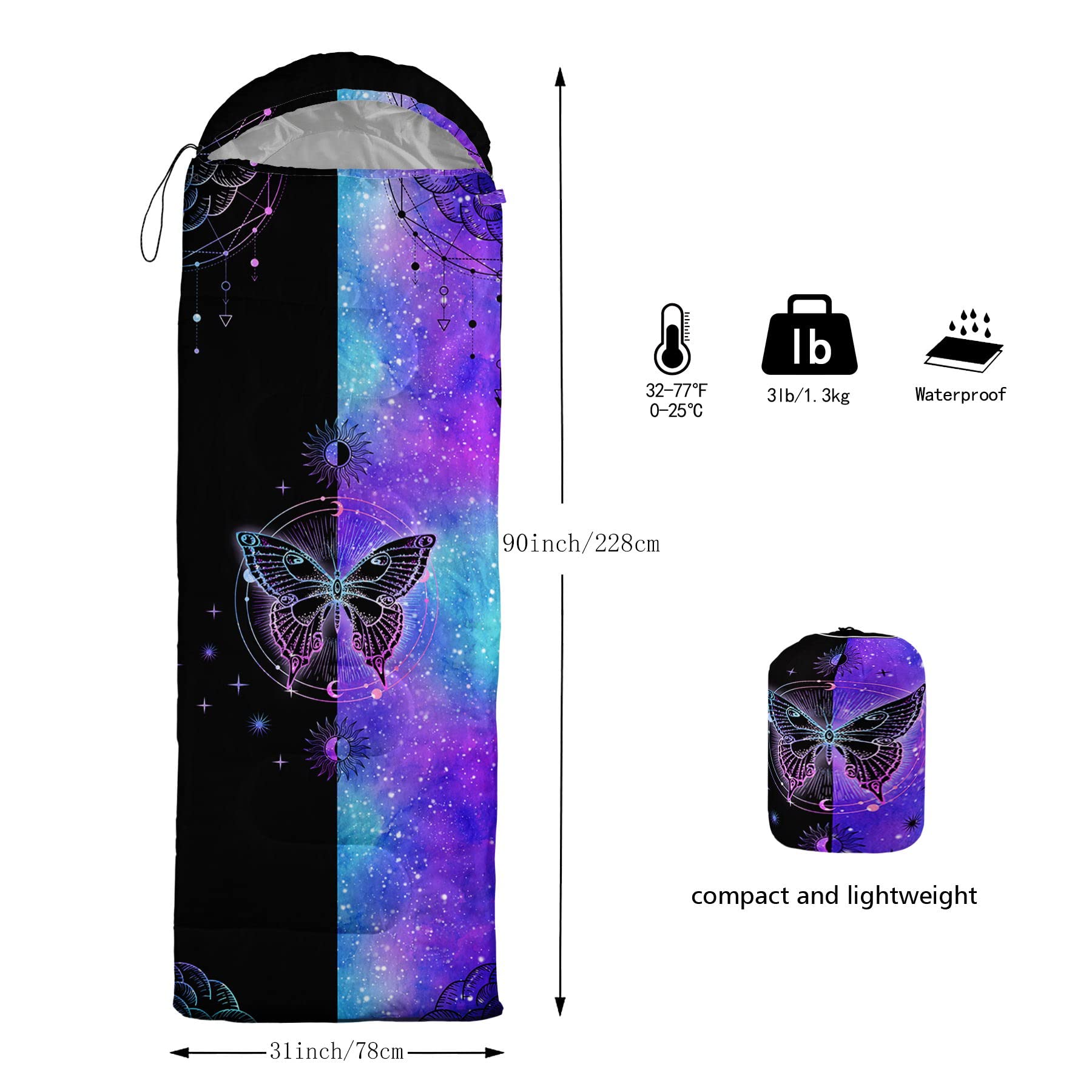 Datura Home kids sleeping bag side view illustrates lightweight portable design