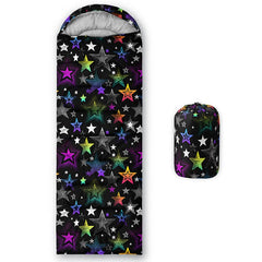 Datura Home kids sleeping bag star black hood closeup highlights warm, secure hood for chilly nights.