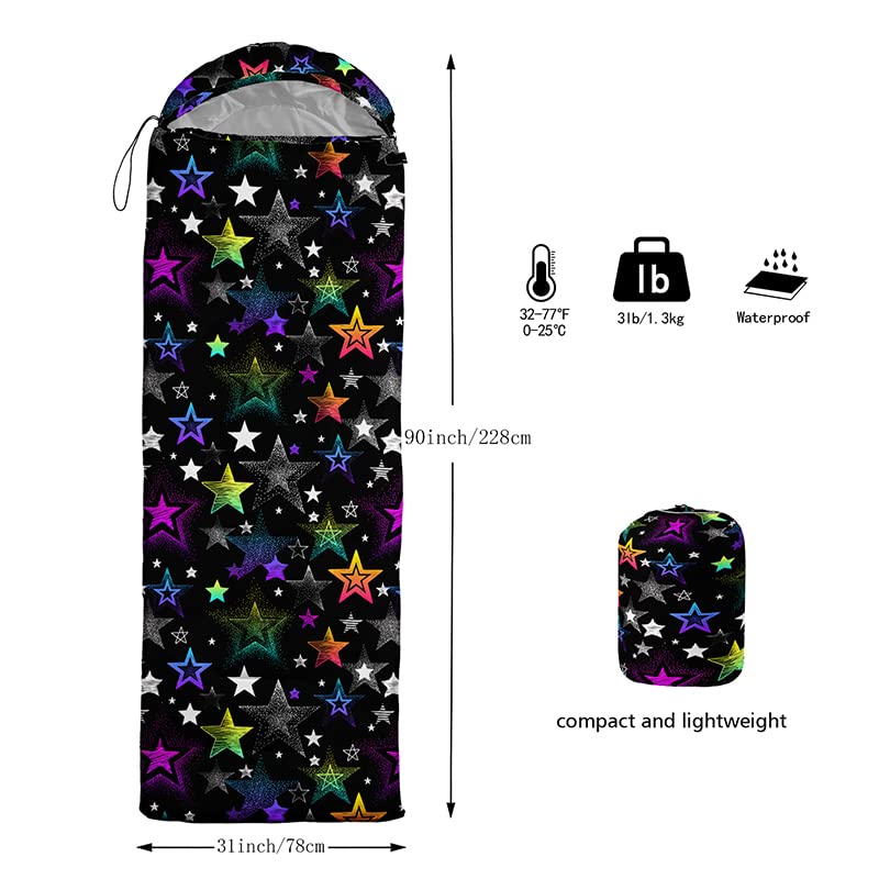 Datura Home kids sleeping bag star black outdoor-use shot emphasizes lightweight design for hikes.