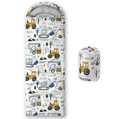 Datura home kids sleeping bag truck print, ideal for family camping adventures.