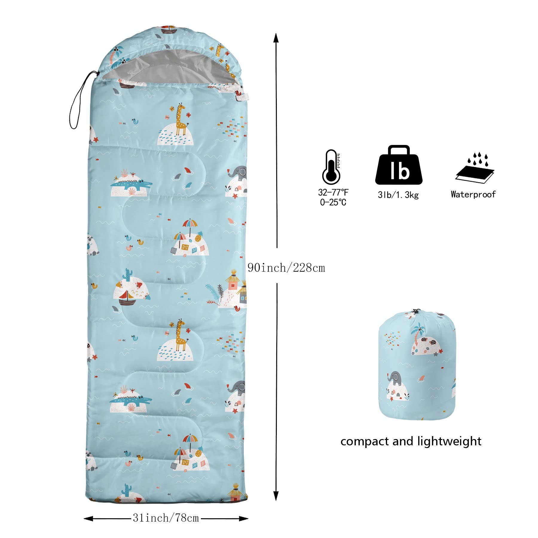 Datura Home lightweight, packable sleeping bag with compression sack for easy trips.