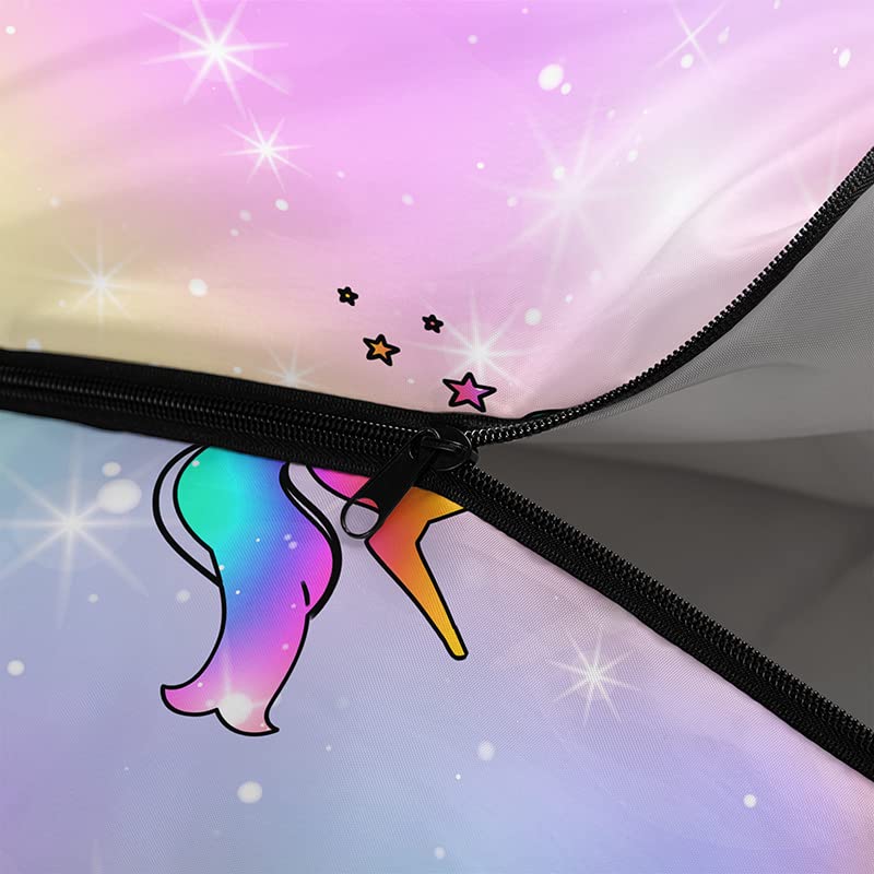 Datura Home Rainbow Unicorn sleeping bag outer shell emphasizes durability and easy cleaning.