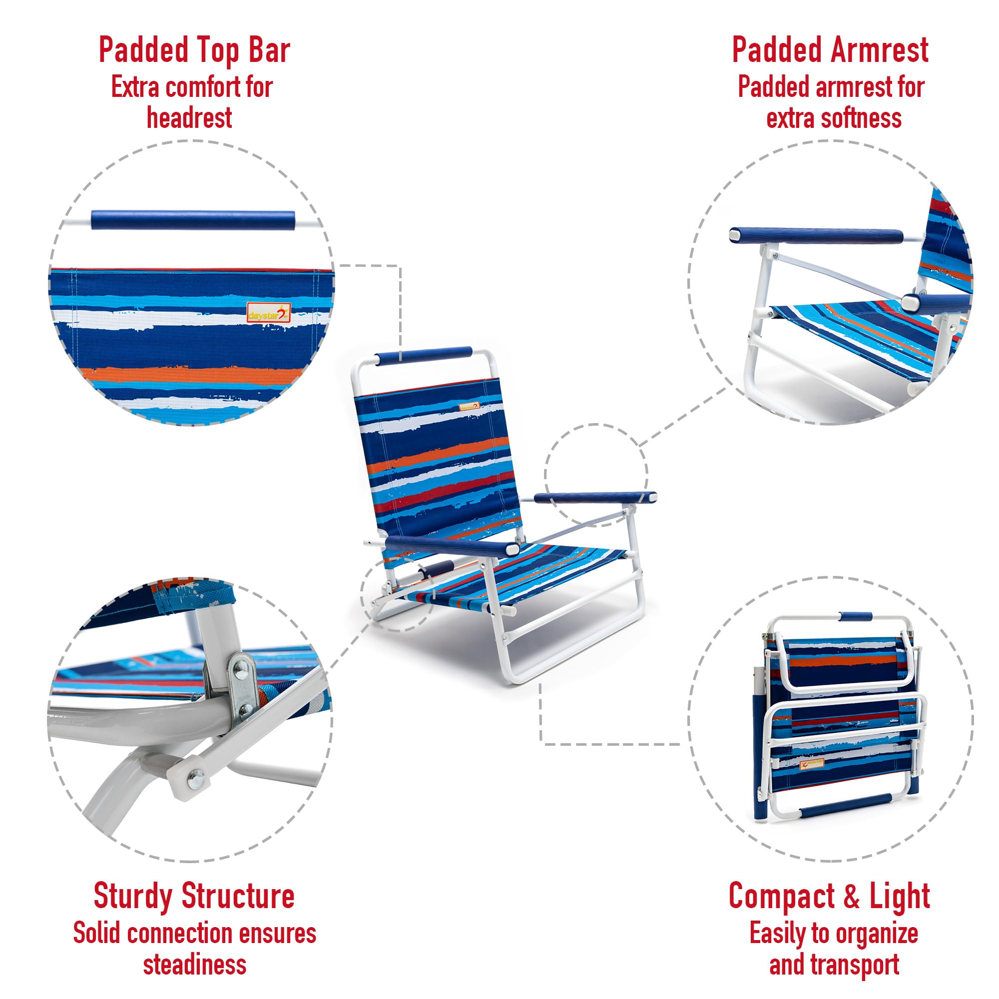 Daystar SunnyFeel chair folds compactly for easy storage in a car or camper.