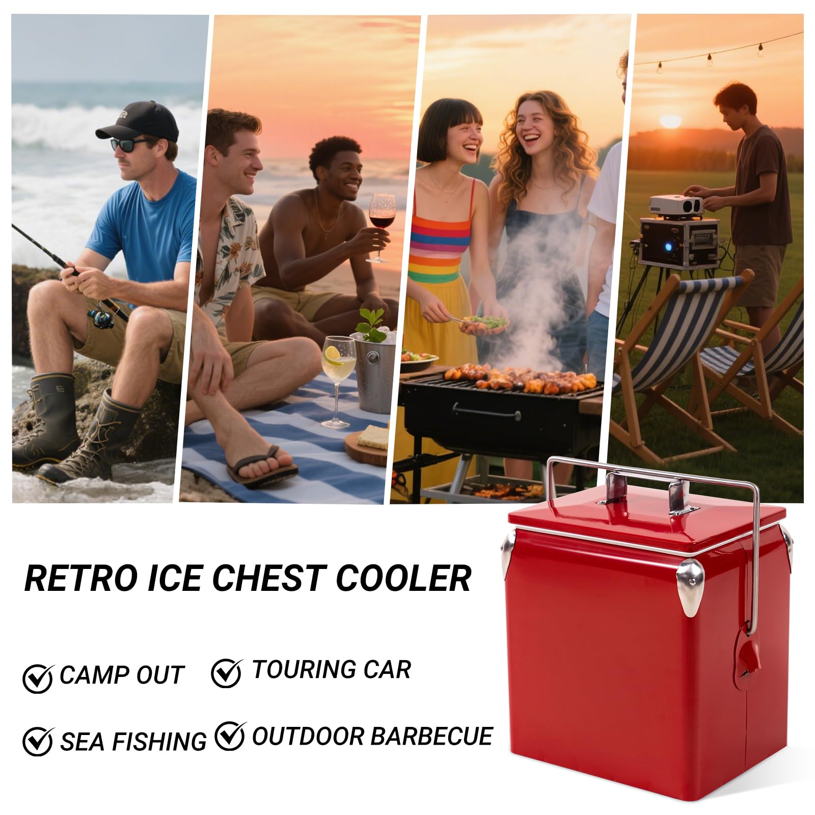 Dazefree Retro Cooler open-lid red for convenient access at gatherings.