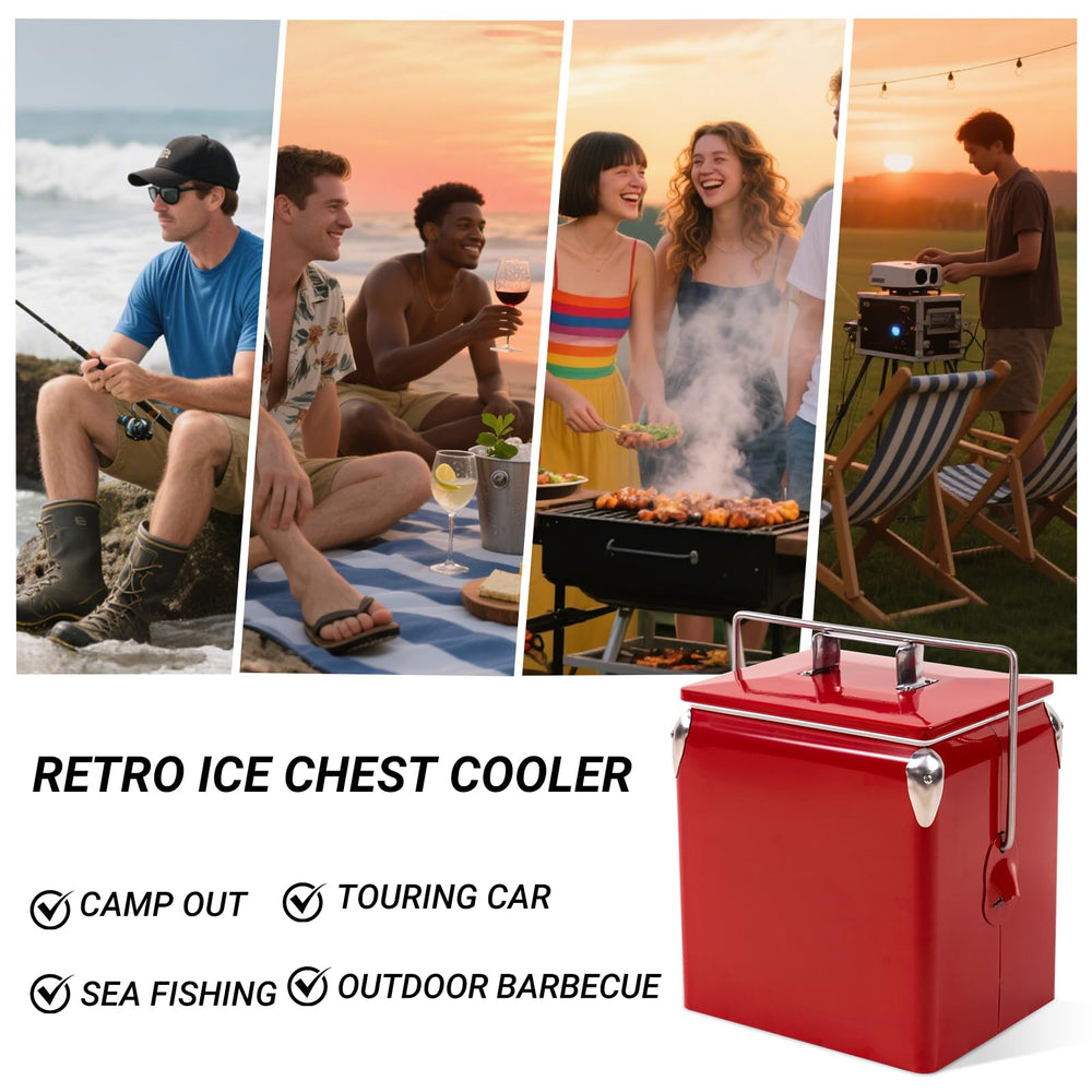 Dazefree Retro Cooler open-lid red for convenient access at gatherings.