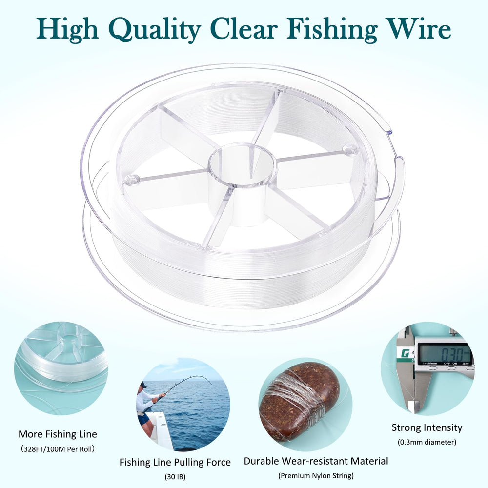 Close-up of transparent 0.3mm fishing line on spool