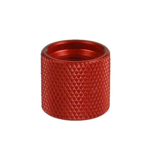 DB TAC 1/2x28 thread protector in red protects Glock threads during storage