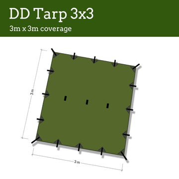 DD Hammocks DD Tarp 3x3 Coyote Brown close-up fabric-190t shows durable, weather-ready material.