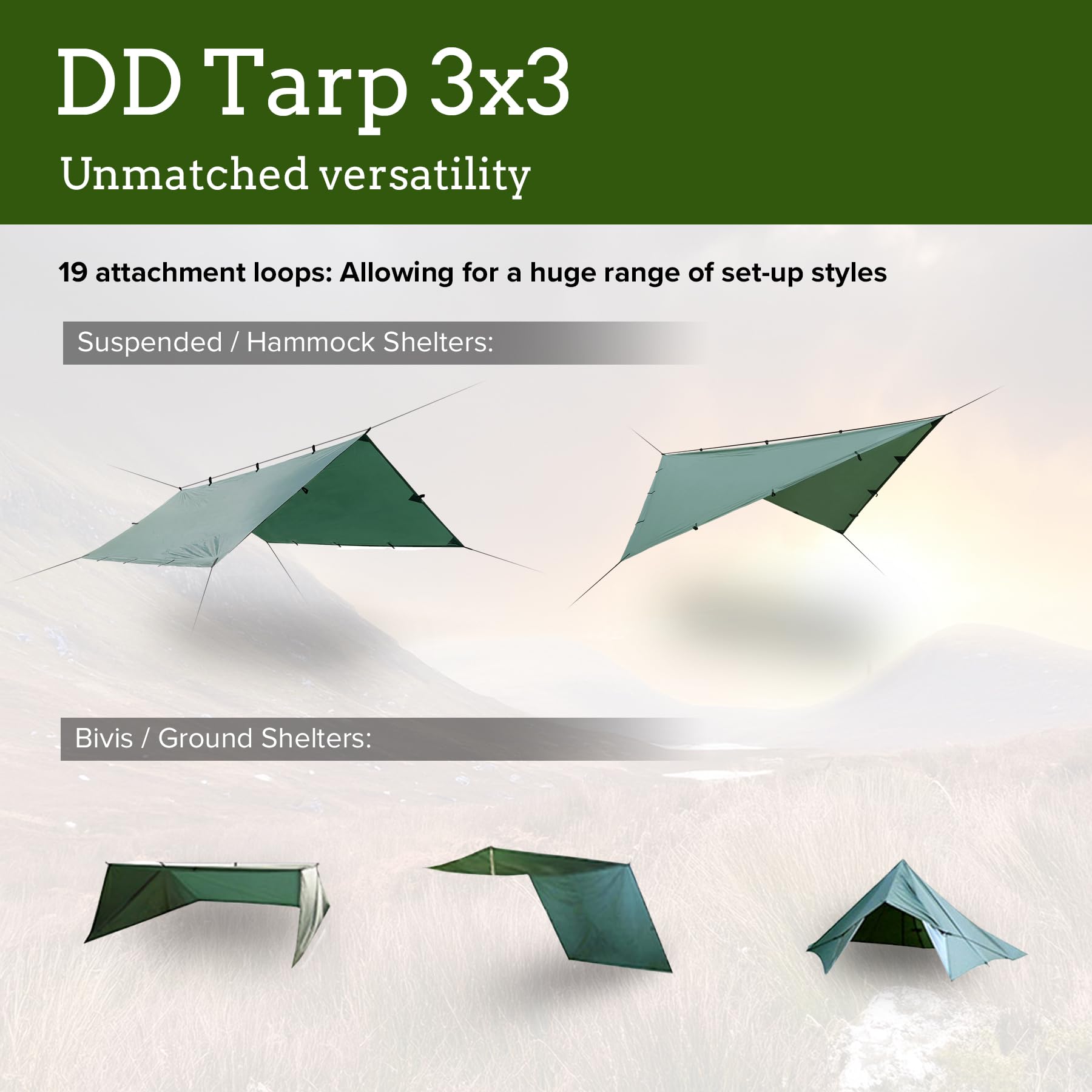 DD Hammocks DD Tarp 3x3 Coyote Brown UV50+ protection helps shade during sunny days and heat exposure.