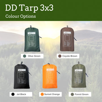 DD Hammocks DD Tarp 3x3 Coyote Brown waterproof coating provides dependable rain shelter for camps and hikes.