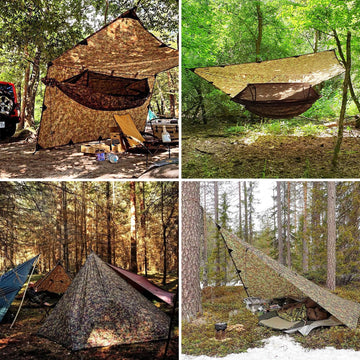 DD Hammocks DD Tarp 3x3 MC includes four pegs and four guy-lines for quick setup.