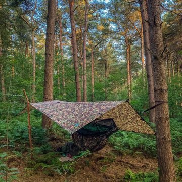 DD Hammocks DD Tarp 3x3 MC Multicam pattern blends with natural environments.