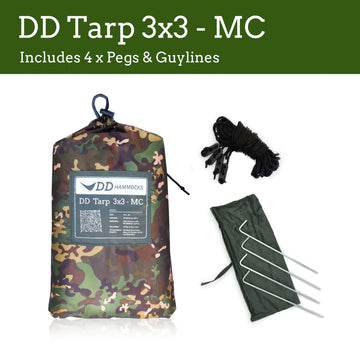 DD Hammocks DD Tarp 3x3 MC UV50+ protection shields gear from sun.