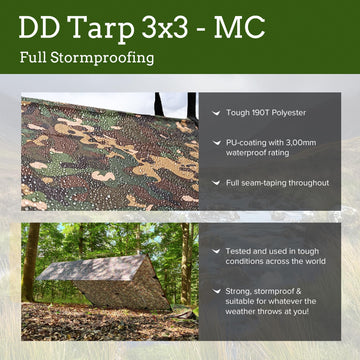 DD Hammocks DD Tarp 3x3 MC close-up shows 3000mm waterproof coating on fabric.
