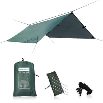 DD Hammocks DD Tarp 3x3 olive green packaging shown for easy transport and quick setup in any weather