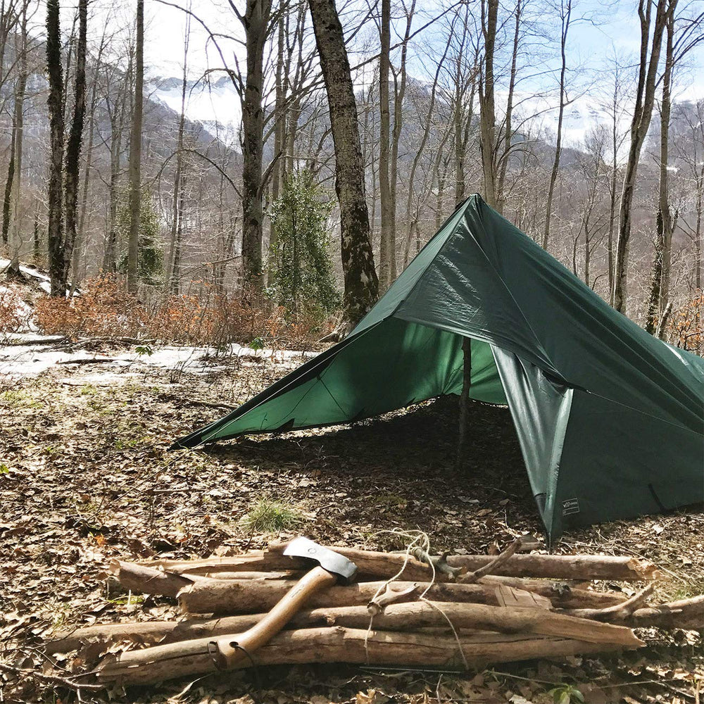 DD Hammocks DD Tarp 3x3 olive green provides shade and rain coverage when pitched between trees