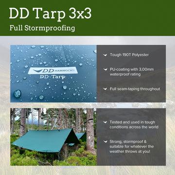 DD Hammocks DD Tarp 3x3 olive green versatile with 19 reinforced attachment points enables varied setups