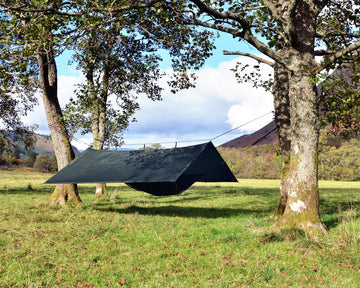 DD Hammocks Superlight Tarp olive green shown with 19 attachment points for versatility