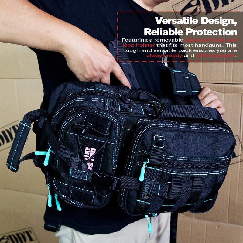 DDT Assassing Large Sling Bag Ice, zipper detail with lockable zippers for security