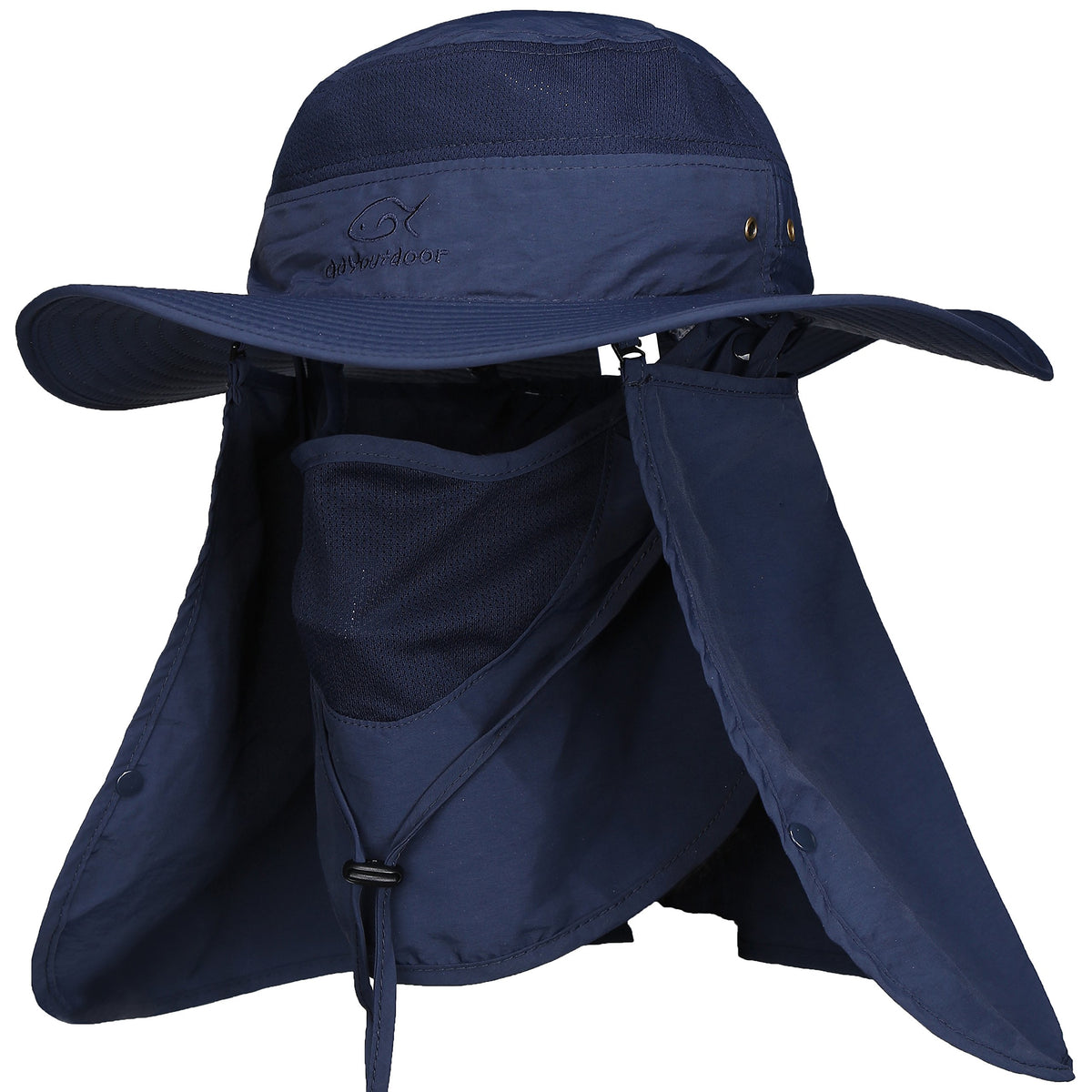 DDYOUTDOOR dark blue sun protection cap - front view with neck flap